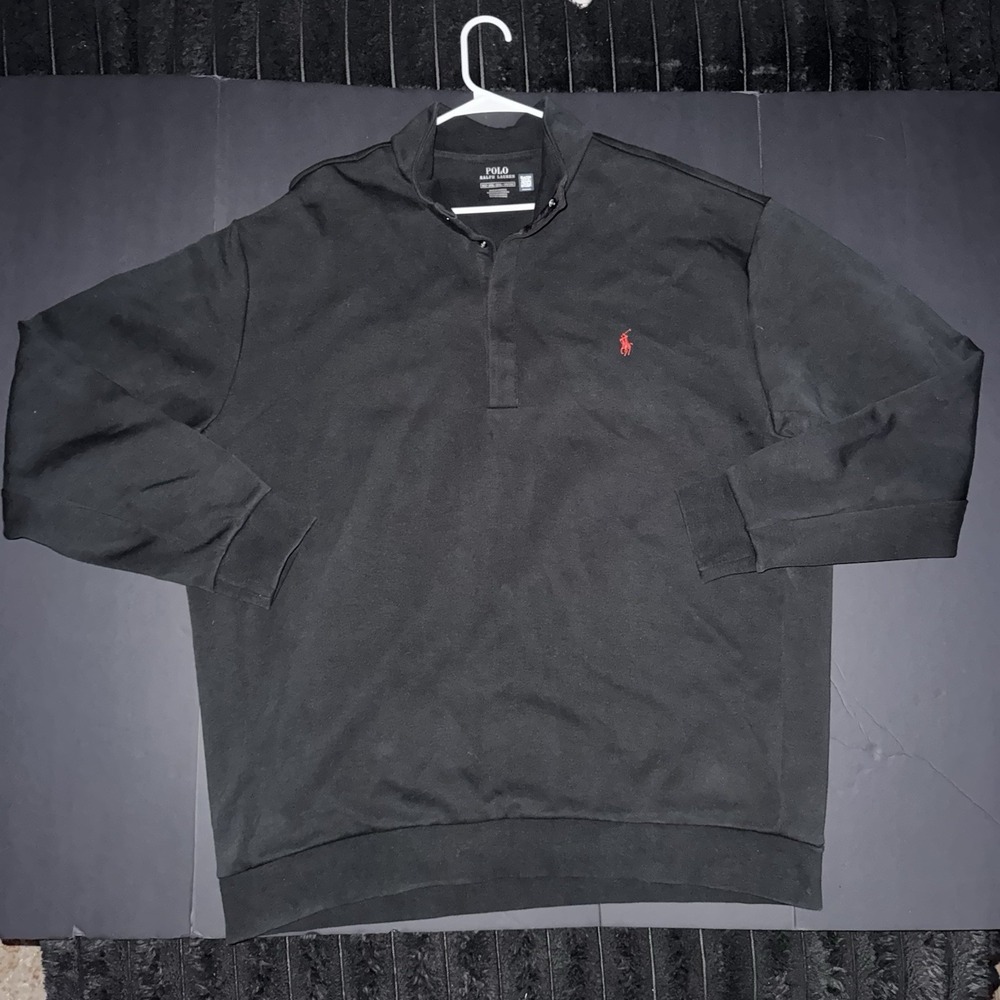 Men's 2XLT Polo Ralph Lauren Black Pullover Sweater Collared Long Sleeve Logo